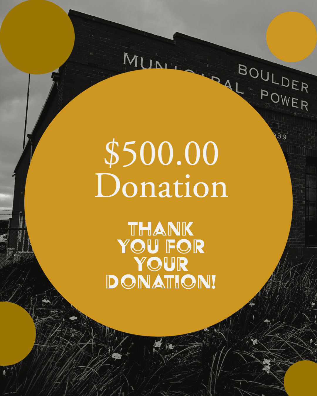 $500.00 Donation.  Tax Deductible